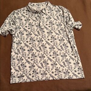 Zyia Active Men's Polo Dry Fit with Navy Floral Pattern on White